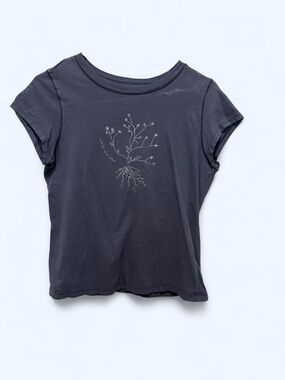 Universal Thread Dark Gray Graphic Tee with White Floral Roots